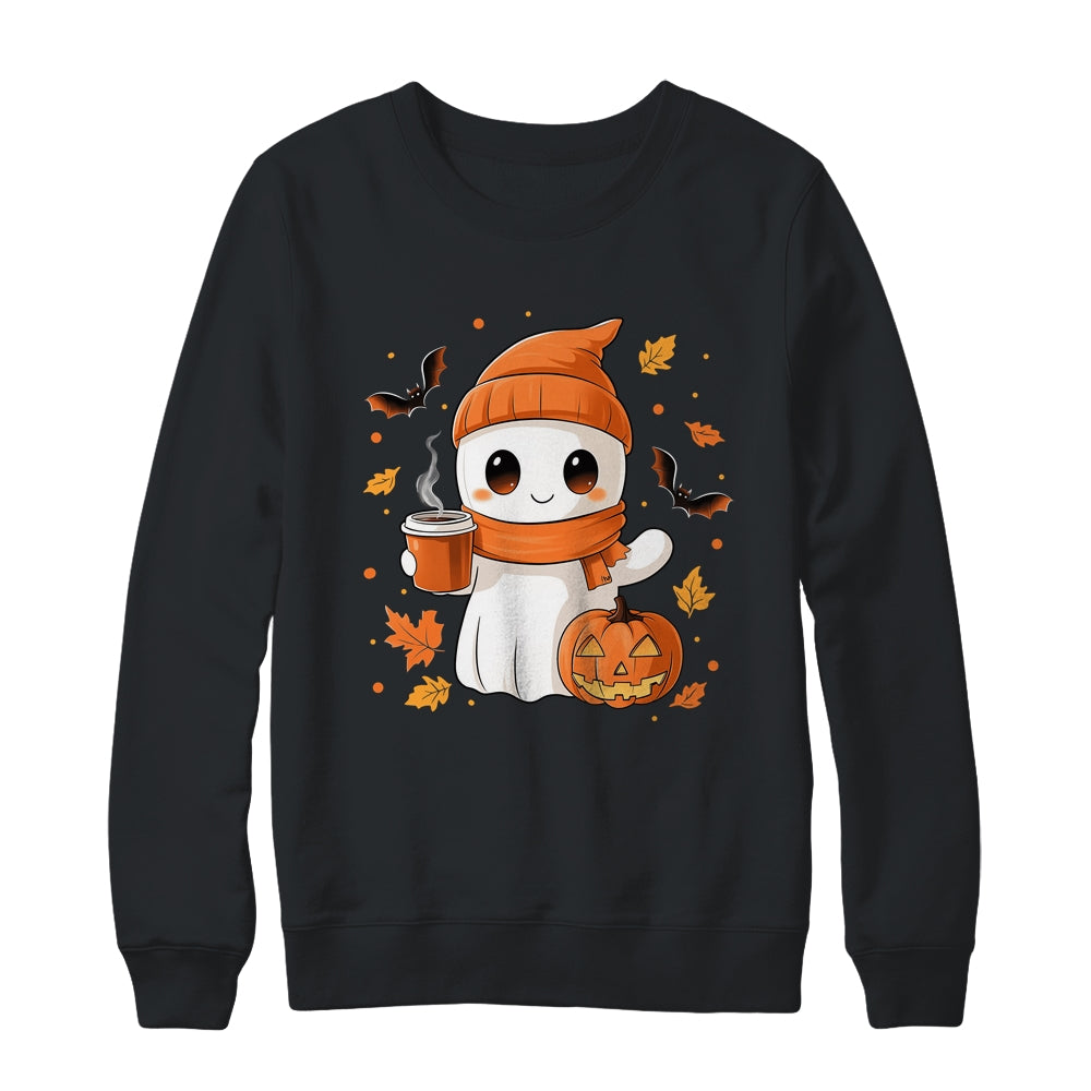 Cute Ghost Drinking Coffee Halloween Ghost Ice Coffee Womens Shirt & Sweatshirt | teecentury