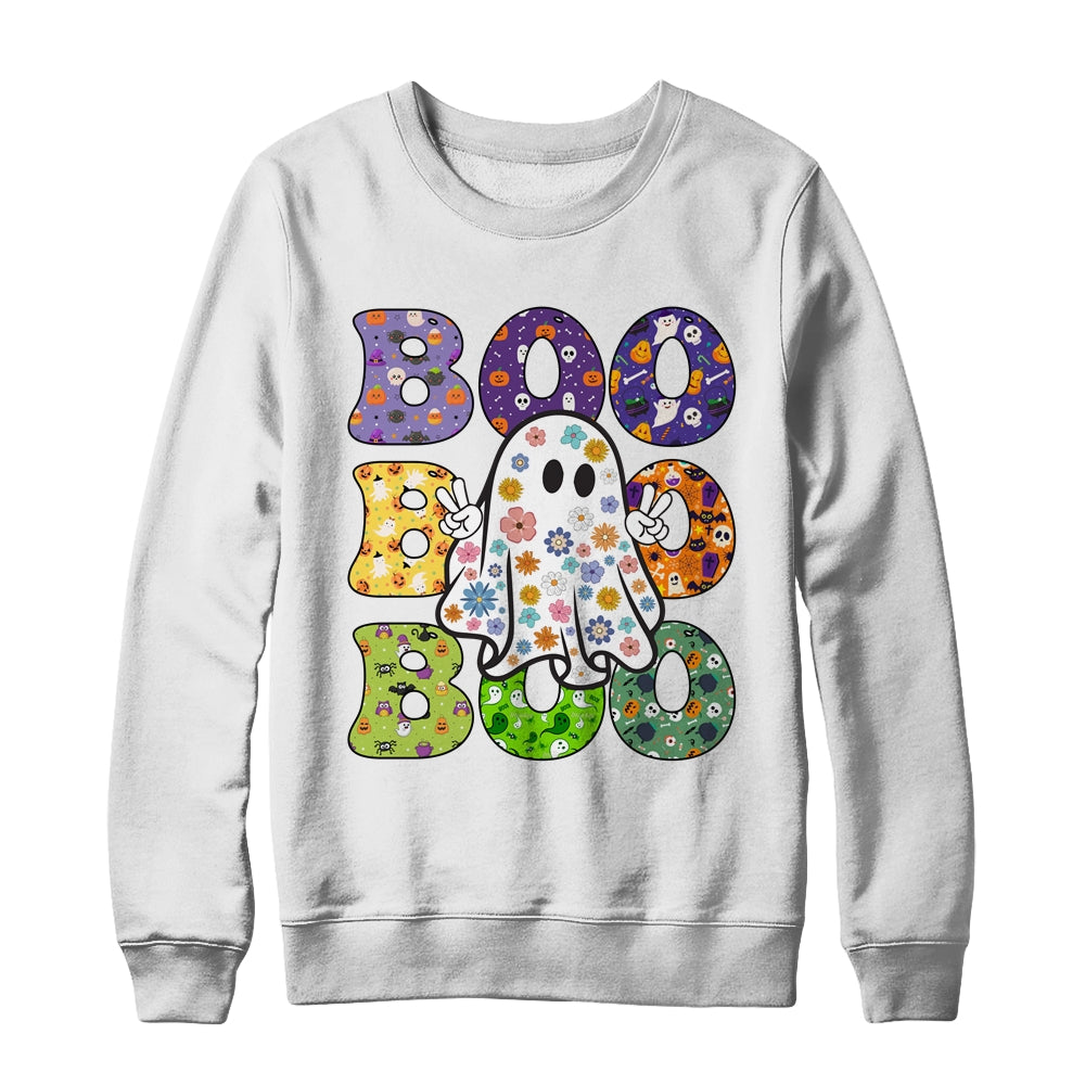 Cute Ghost Floral Boo Halloween Boy Girl Ghost Spooky Season Shirt & Sweatshirt | teecentury