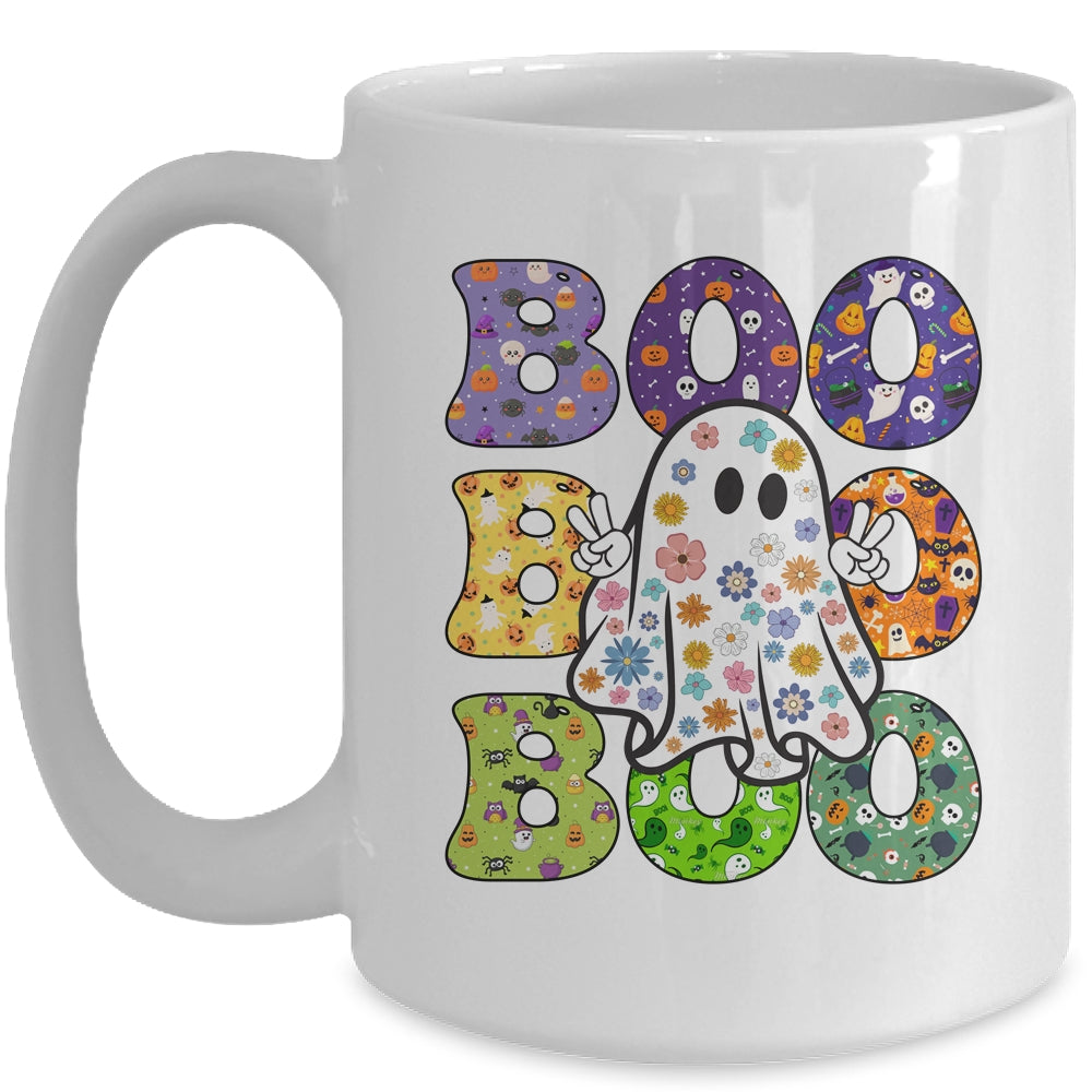 Cute Ghost Floral Boo Halloween Boy Girl Ghost Spooky Season Mug | teecentury