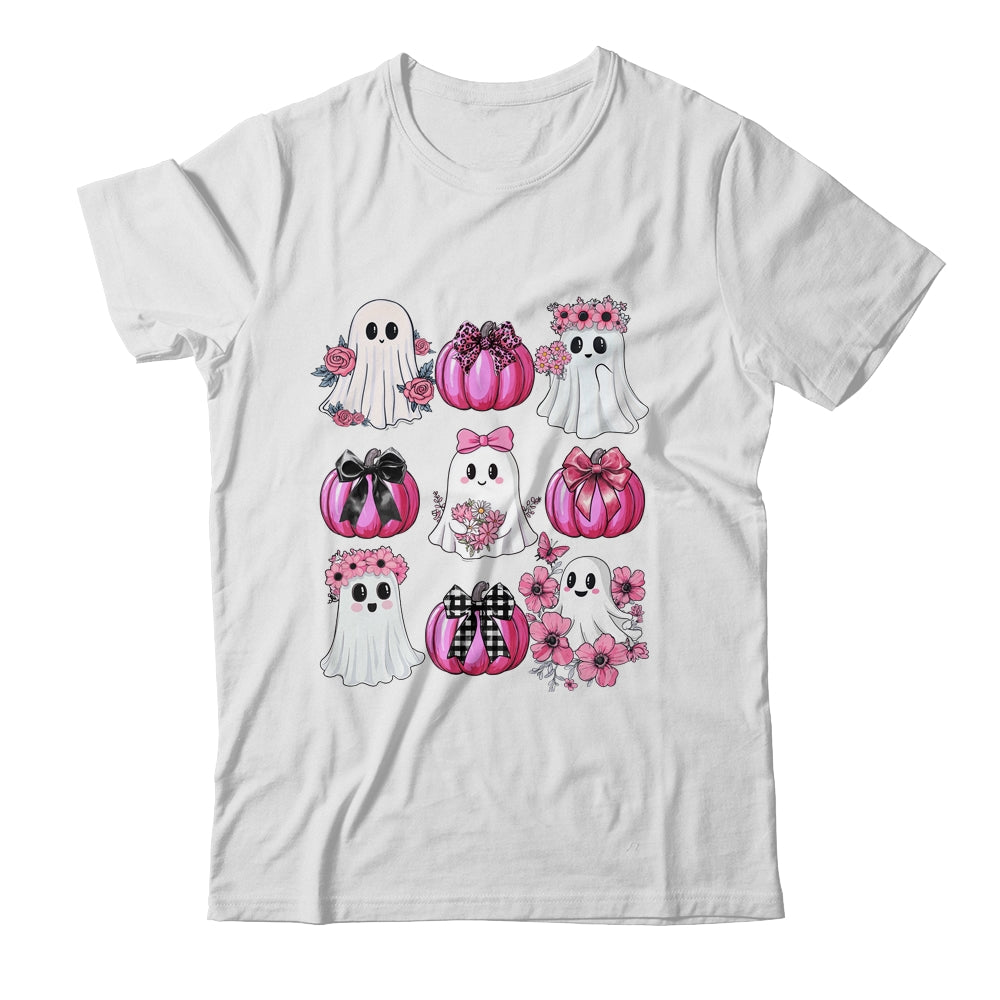 Cute Ghost Florals Pink Coquette Bows Pumpkins Halloween Shirt & Sweatshirt | teecentury