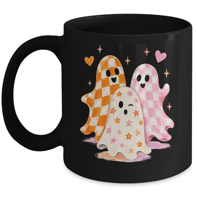Cute Ghost Halloween Flower Checkered Coquette Spooky Season Mug | teecentury