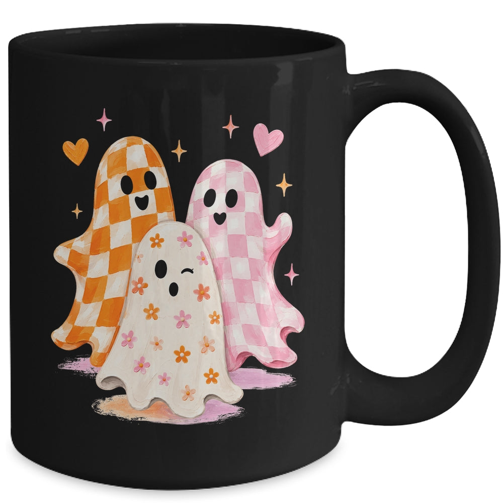 Cute Ghost Halloween Flower Checkered Coquette Spooky Season Mug | teecentury