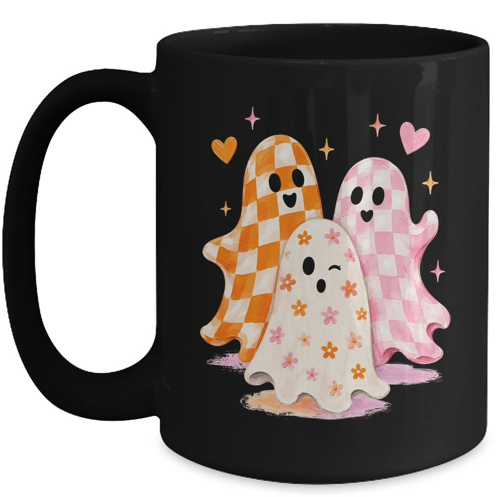 Cute Ghost Halloween Flower Checkered Coquette Spooky Season Mug | teecentury