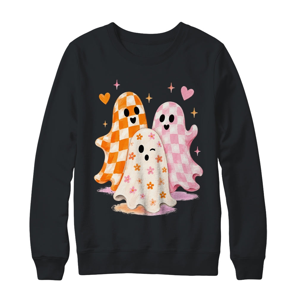 Cute Ghost Halloween Flower Checkered Coquette Spooky Season Shirt & Sweatshirt | teecentury