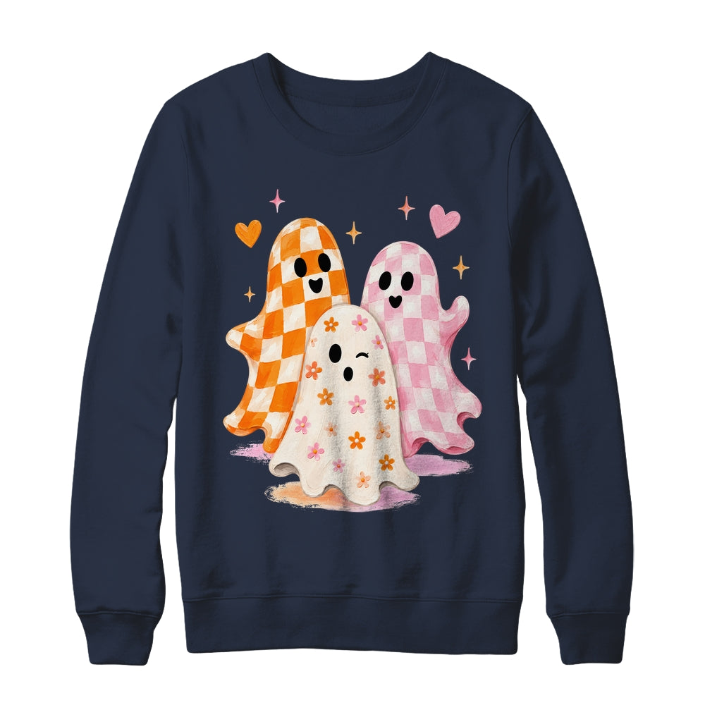Cute Ghost Halloween Flower Checkered Coquette Spooky Season Shirt & Sweatshirt | teecentury