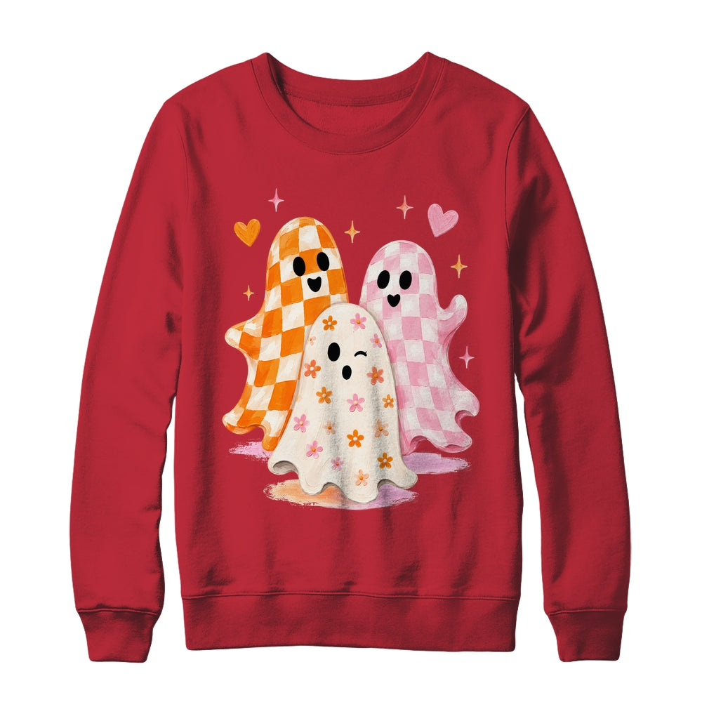Cute Ghost Halloween Flower Checkered Coquette Spooky Season Shirt & Sweatshirt | teecentury