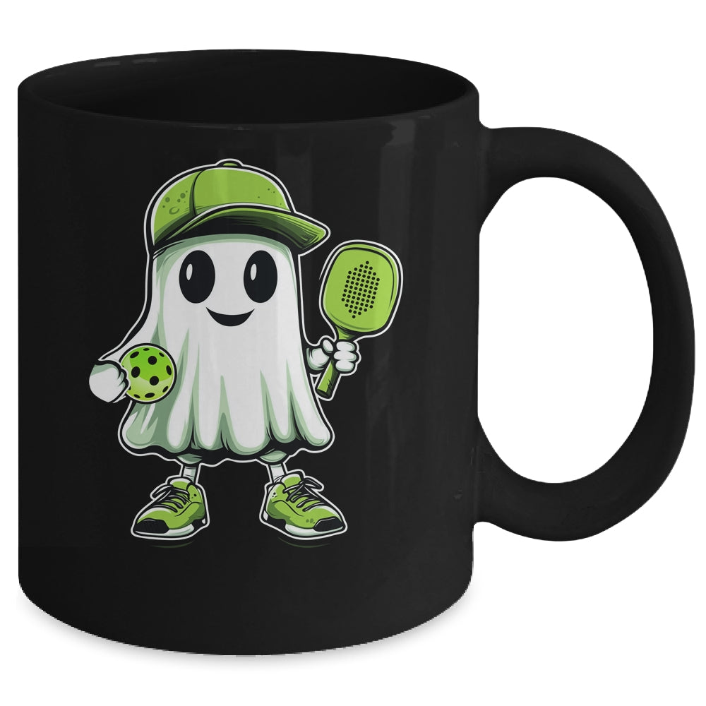 Cute Ghost Playing Pickleball Halloween Paddleball Funny Mug | teecentury