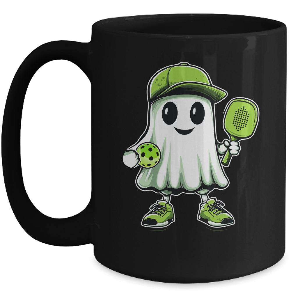 Cute Ghost Playing Pickleball Halloween Paddleball Funny Mug | teecentury