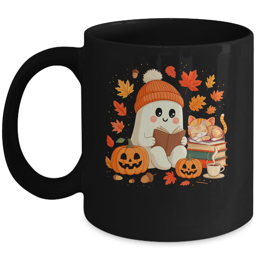 Cute Ghost Reading Book Lovers Autumn Fall Halloween Ghost Mug | teecentury