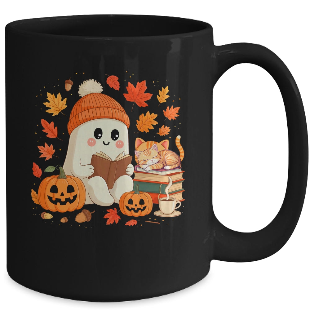 Cute Ghost Reading Book Lovers Autumn Fall Halloween Ghost Mug | teecentury