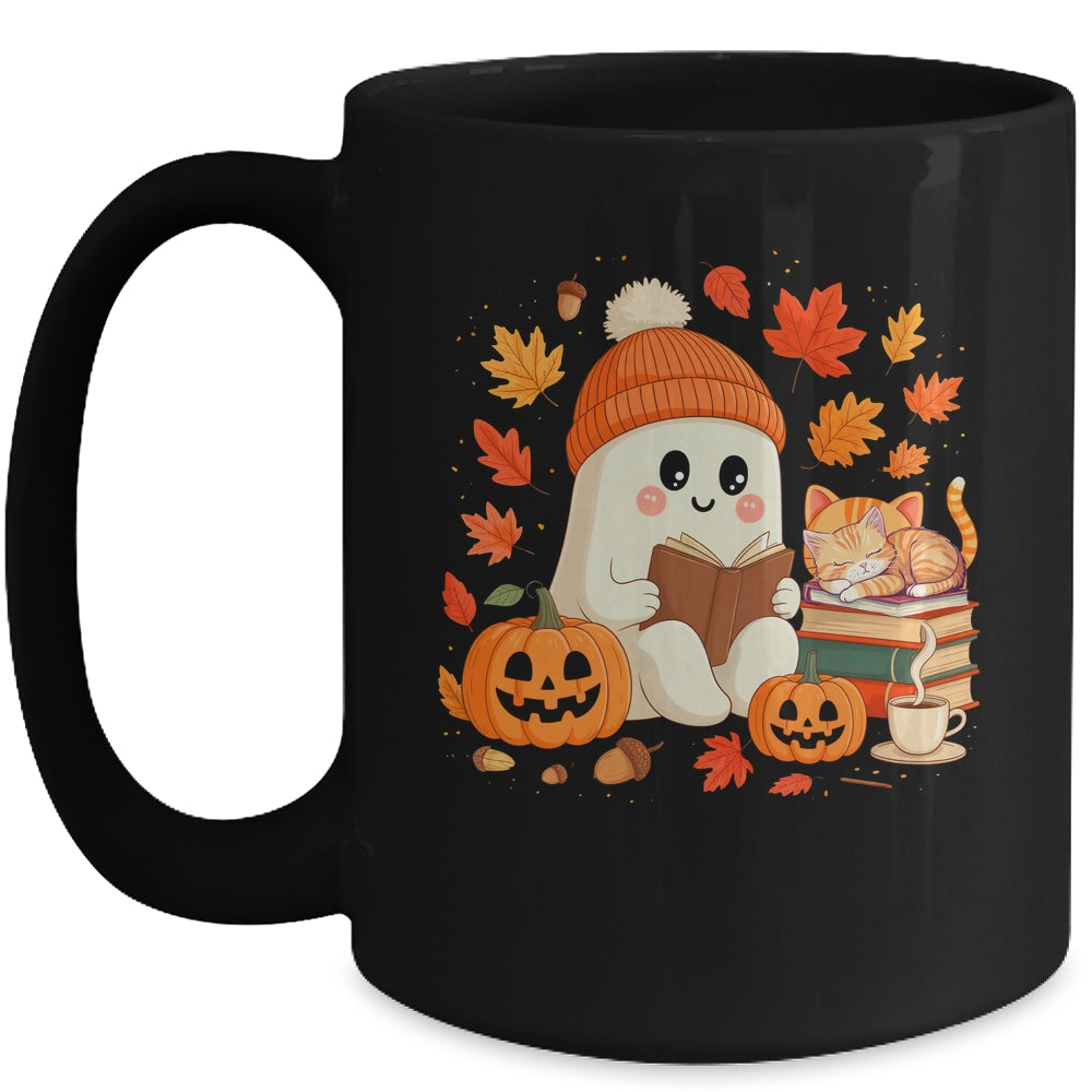 Cute Ghost Reading Book Lovers Autumn Fall Halloween Ghost Mug | teecentury