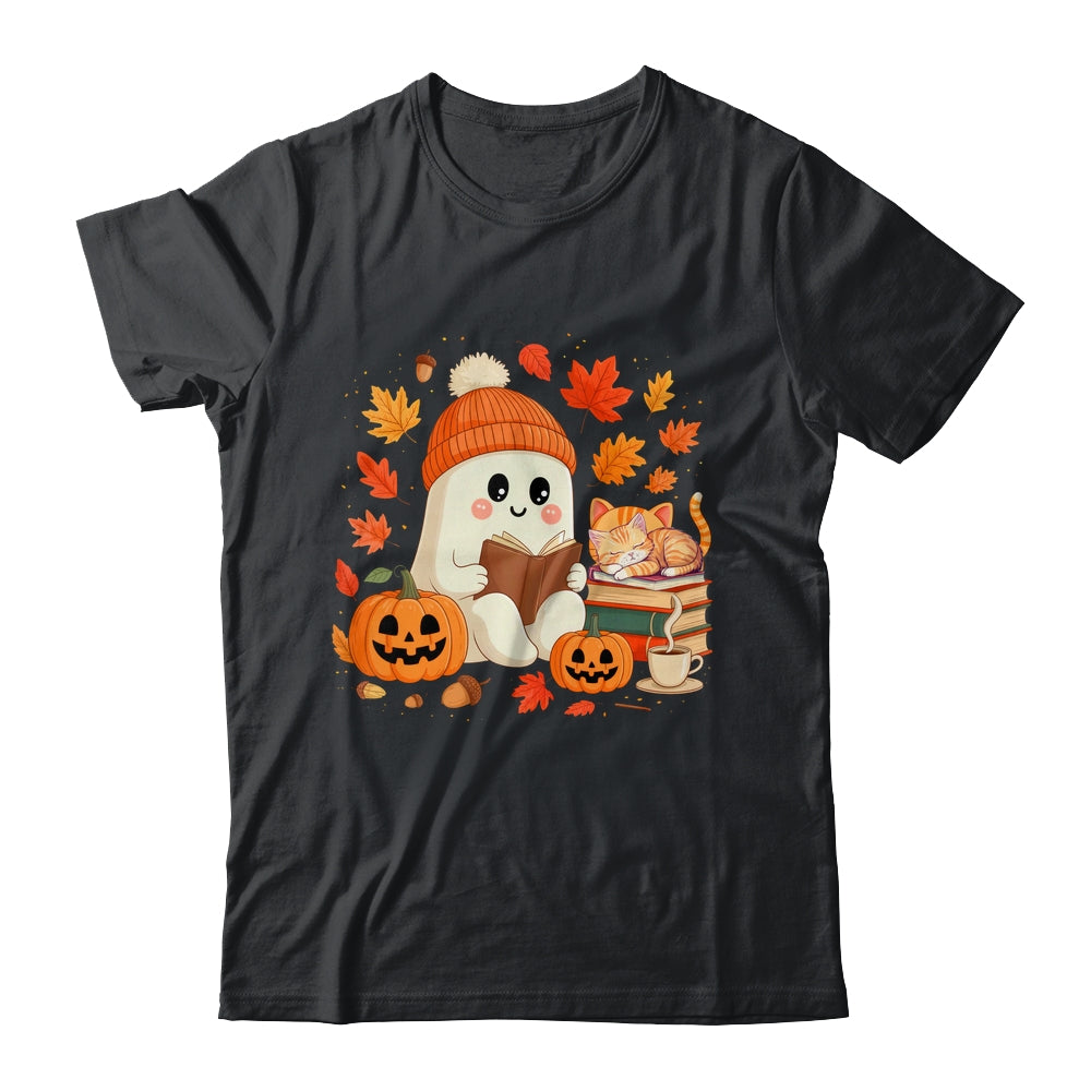 Cute Ghost Reading Book Lovers Autumn Fall Halloween Ghost Shirt & Sweatshirt | teecentury