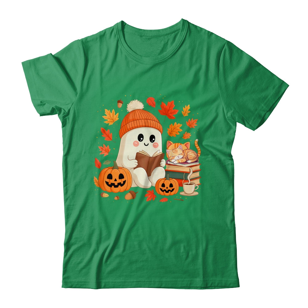 Cute Ghost Reading Book Lovers Autumn Fall Halloween Ghost Shirt & Sweatshirt | teecentury