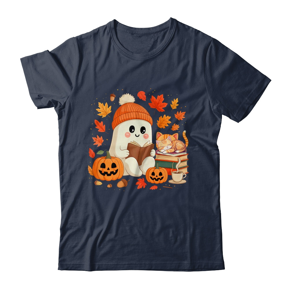 Cute Ghost Reading Book Lovers Autumn Fall Halloween Ghost Shirt & Sweatshirt | teecentury