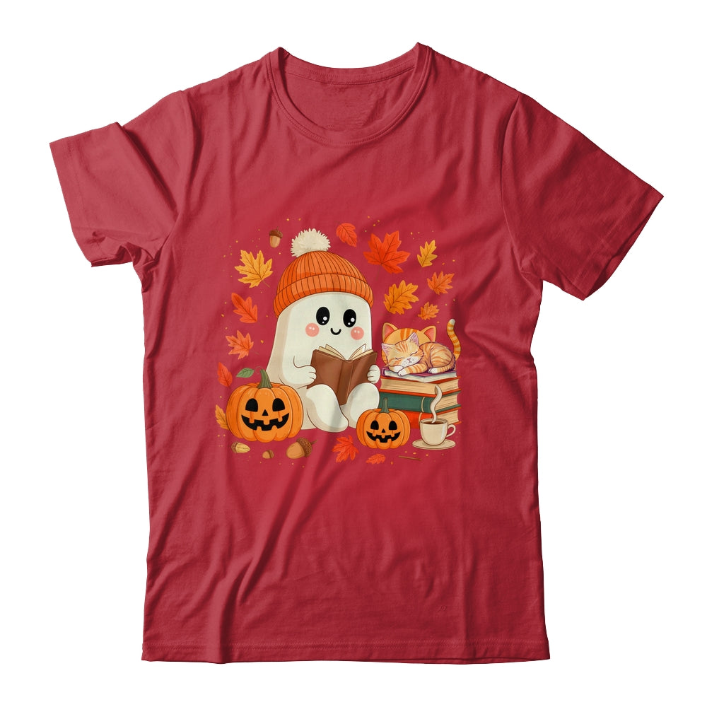 Cute Ghost Reading Book Lovers Autumn Fall Halloween Ghost Shirt & Sweatshirt | teecentury