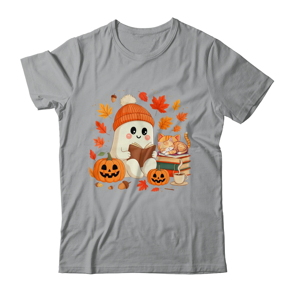 Cute Ghost Reading Book Lovers Autumn Fall Halloween Ghost Shirt & Sweatshirt | teecentury
