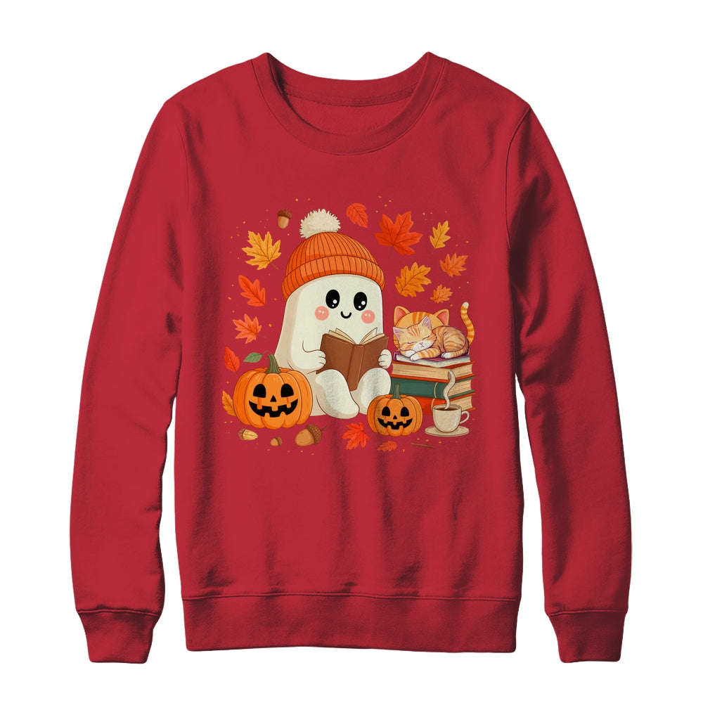 Cute Ghost Reading Book Lovers Autumn Fall Halloween Ghost Shirt & Sweatshirt | teecentury