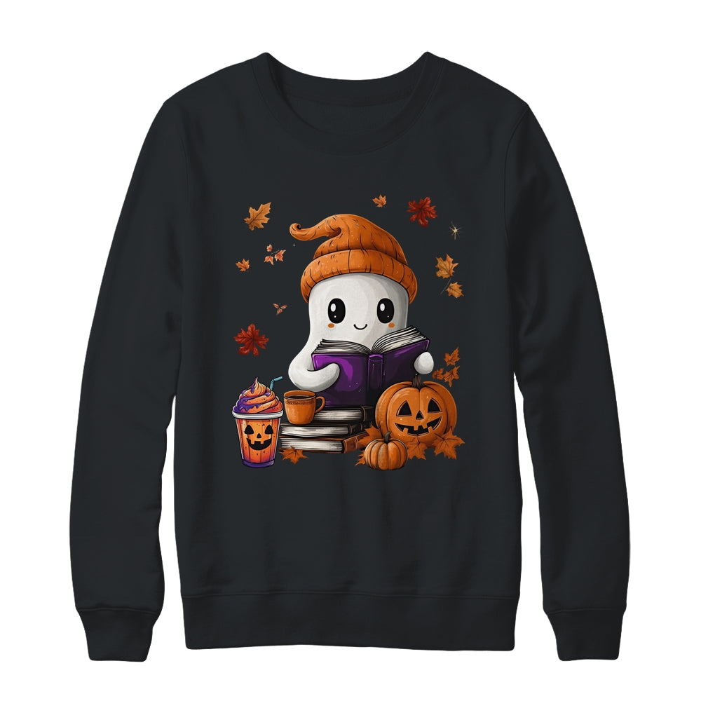 Cute Ghost Reading Book Lovers Halloween Ghost Coffee Women Shirt & Sweatshirt | teecentury