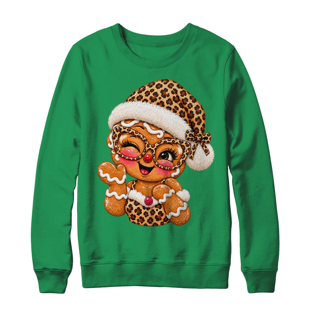 Cute Gingerbread Leopard Santa Hat Christmas Women Girls Shirt & Sweatshirt | teecentury