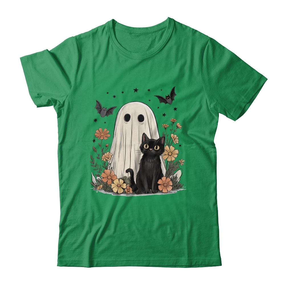 Cute Halloween Ghost And Cat Retro Spooky Season Floral Shirt & Sweatshirt | teecentury