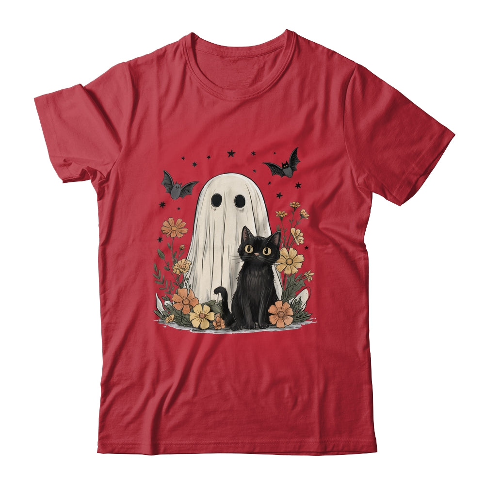 Cute Halloween Ghost And Cat Retro Spooky Season Floral Shirt & Sweatshirt | teecentury