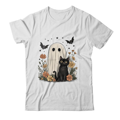 Cute Halloween Ghost And Cat Retro Spooky Season Floral Shirt & Sweatshirt | teecentury
