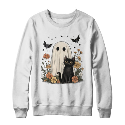 Cute Halloween Ghost And Cat Retro Spooky Season Floral Shirt & Sweatshirt | teecentury