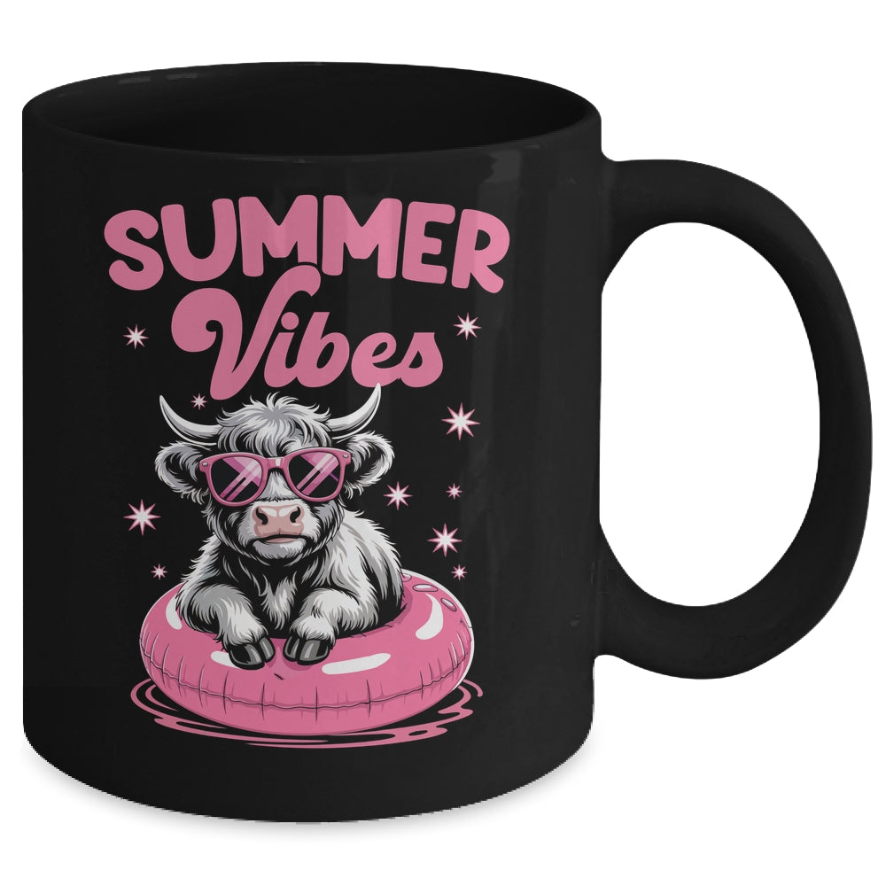 Cute Hello Summer Vibes Highland Cow Funny Beach Vacation Mug | teecentury