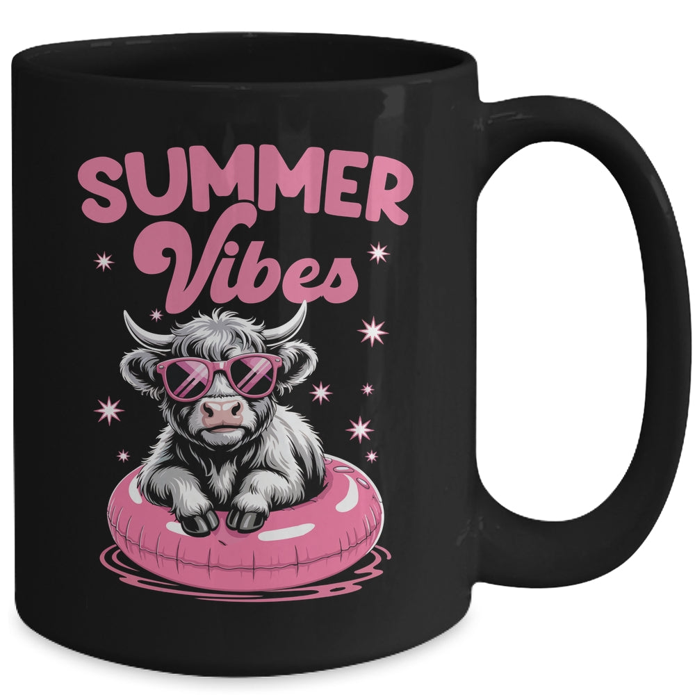 Cute Hello Summer Vibes Highland Cow Funny Beach Vacation Mug | teecentury