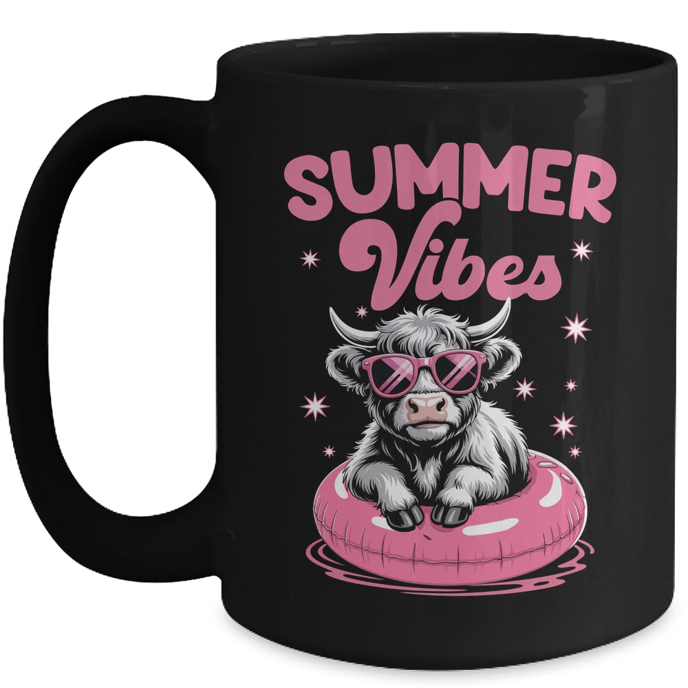 Cute Hello Summer Vibes Highland Cow Funny Beach Vacation Mug | teecentury