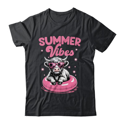 Cute Hello Summer Vibes Highland Cow Funny Beach Vacation Shirt & Tank Top | teecentury