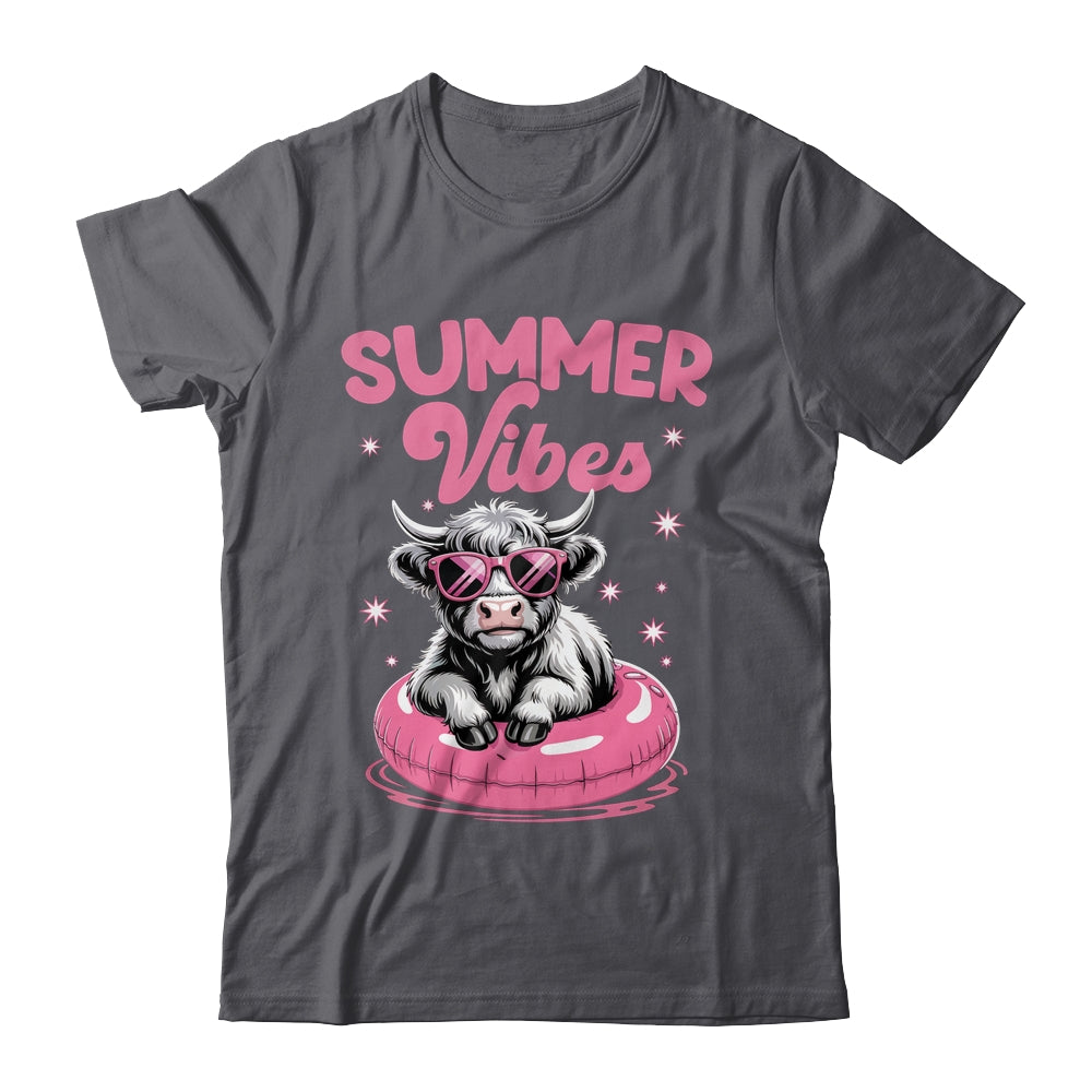 Cute Hello Summer Vibes Highland Cow Funny Beach Vacation Shirt & Tank Top | teecentury