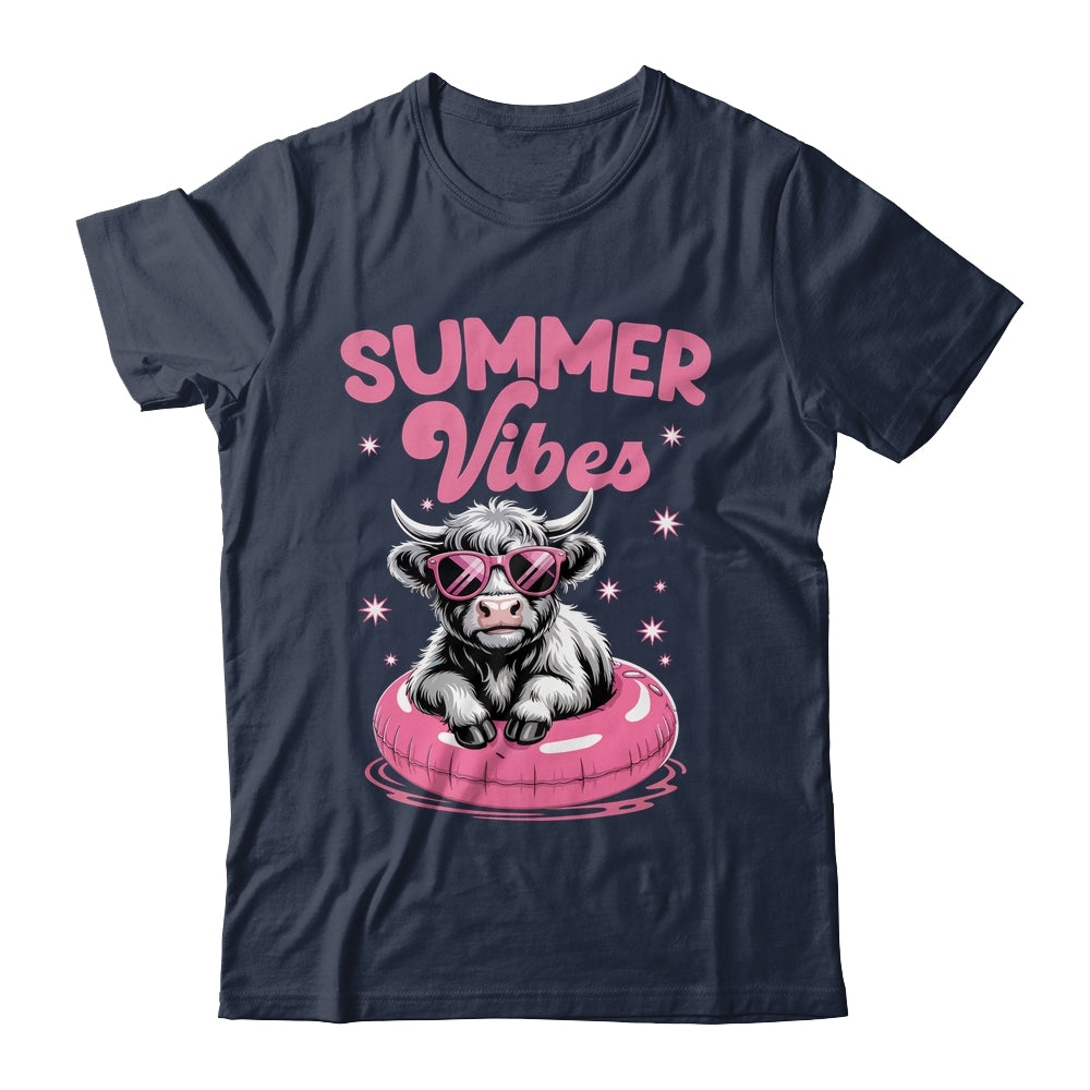 Cute Hello Summer Vibes Highland Cow Funny Beach Vacation Shirt & Tank Top | teecentury