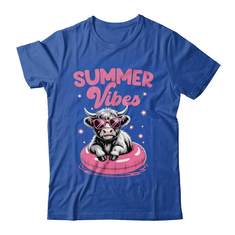 Cute Hello Summer Vibes Highland Cow Funny Beach Vacation Shirt & Tank Top | teecentury