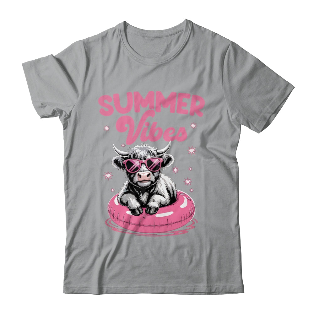 Cute Hello Summer Vibes Highland Cow Funny Beach Vacation Shirt & Tank Top | teecentury