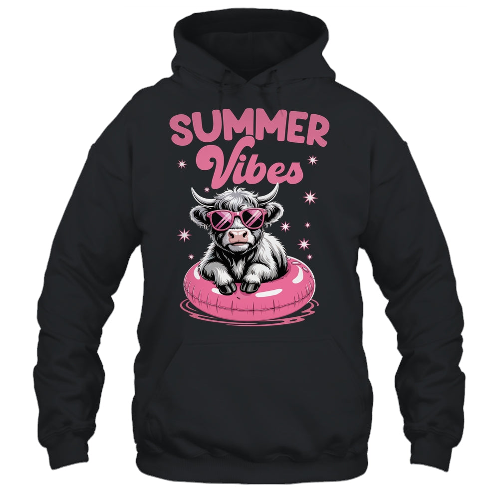 Cute Hello Summer Vibes Highland Cow Funny Beach Vacation Shirt & Tank Top | teecentury