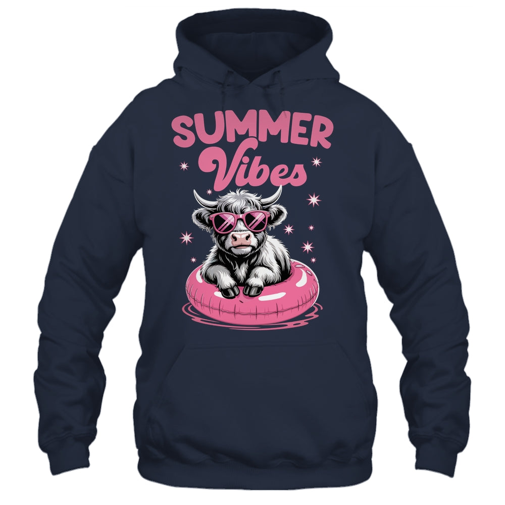 Cute Hello Summer Vibes Highland Cow Funny Beach Vacation Shirt & Tank Top | teecentury