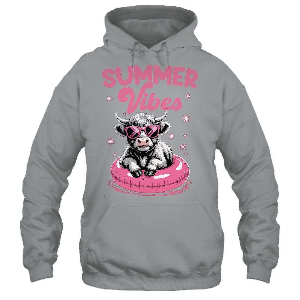 Cute Hello Summer Vibes Highland Cow Funny Beach Vacation Shirt & Tank Top | teecentury