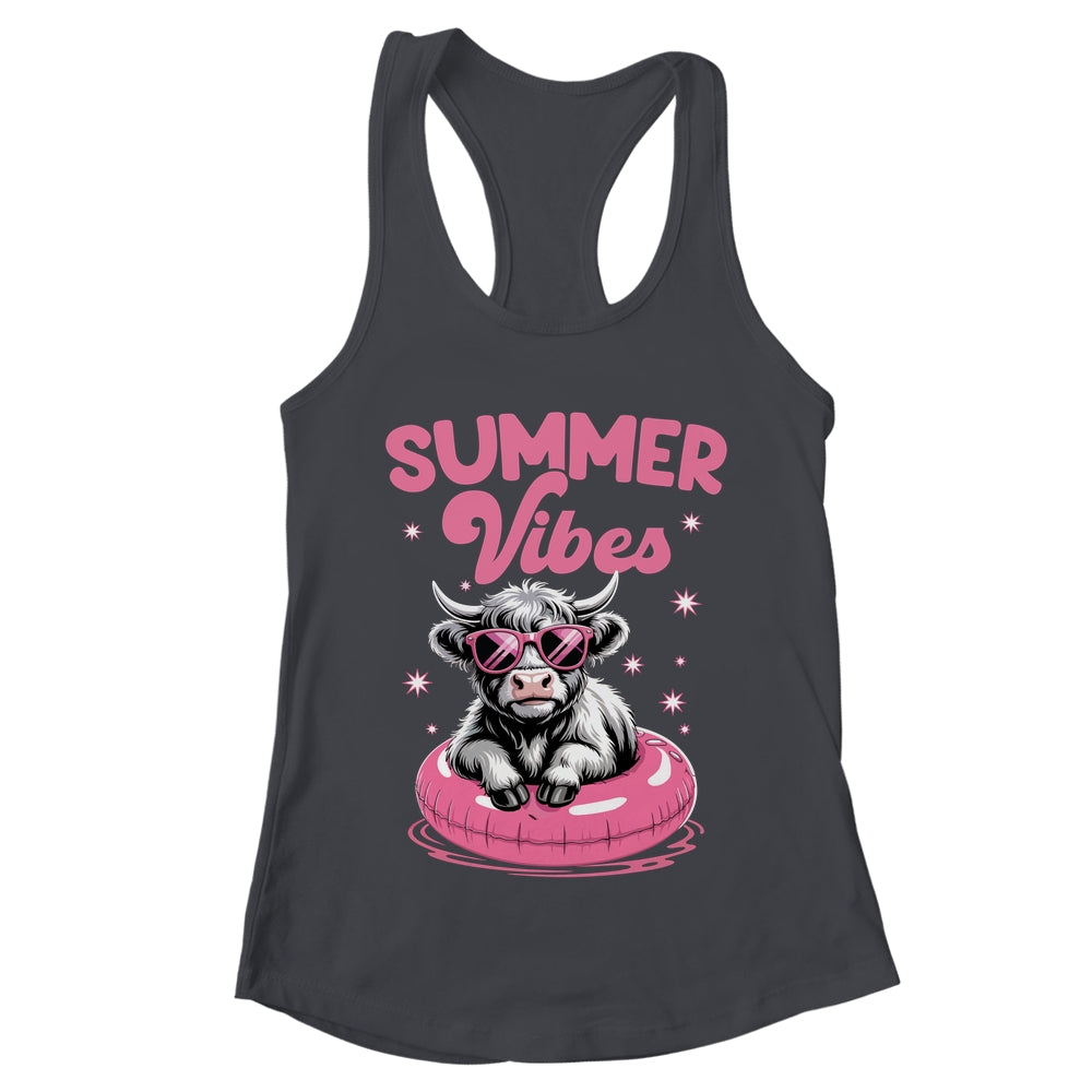 Cute Hello Summer Vibes Highland Cow Funny Beach Vacation Shirt & Tank Top | teecentury