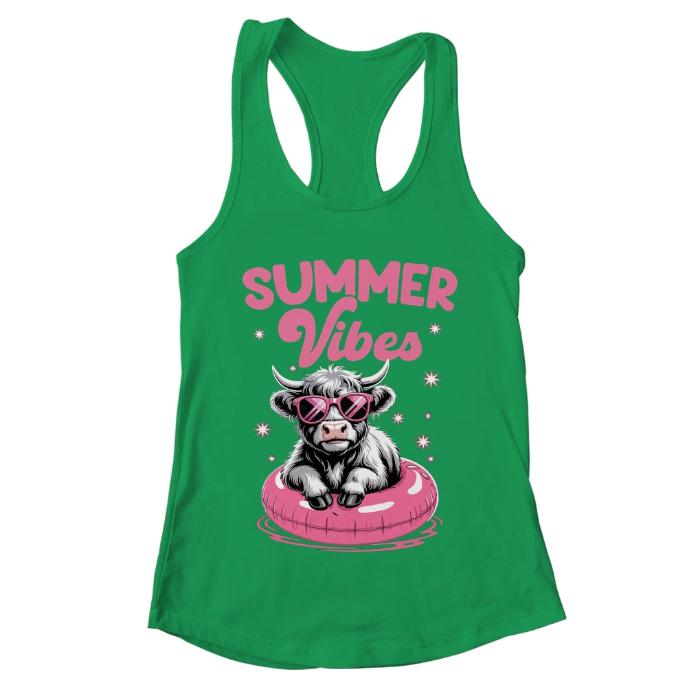 Cute Hello Summer Vibes Highland Cow Funny Beach Vacation Shirt & Tank Top | teecentury