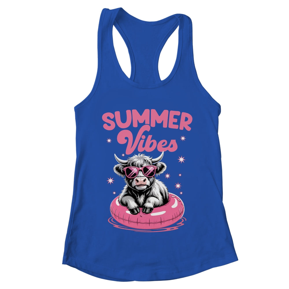 Cute Hello Summer Vibes Highland Cow Funny Beach Vacation Shirt & Tank Top | teecentury
