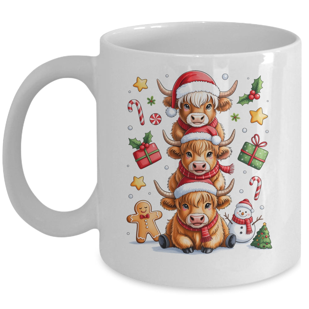 Cute Highland Cow Christmas Tree Fluffy Cow Santa Hat Mug | teecentury