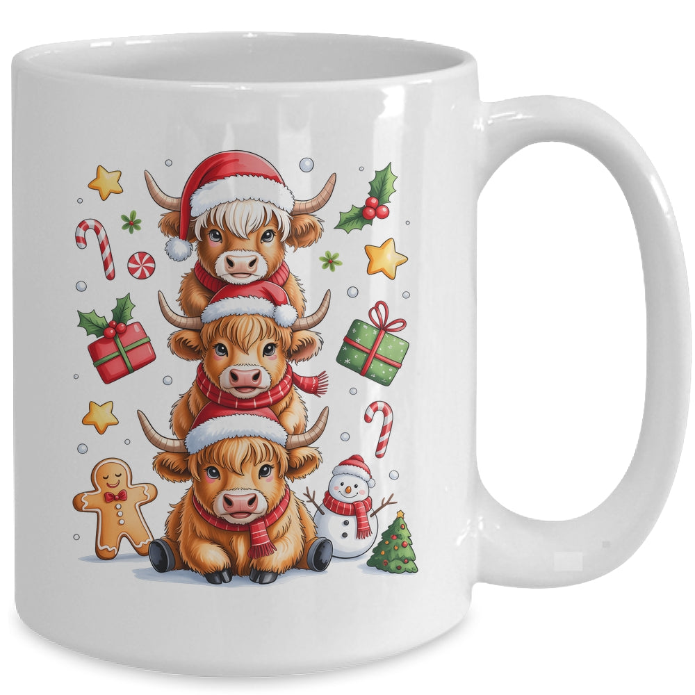 Cute Highland Cow Christmas Tree Fluffy Cow Santa Hat Mug | teecentury