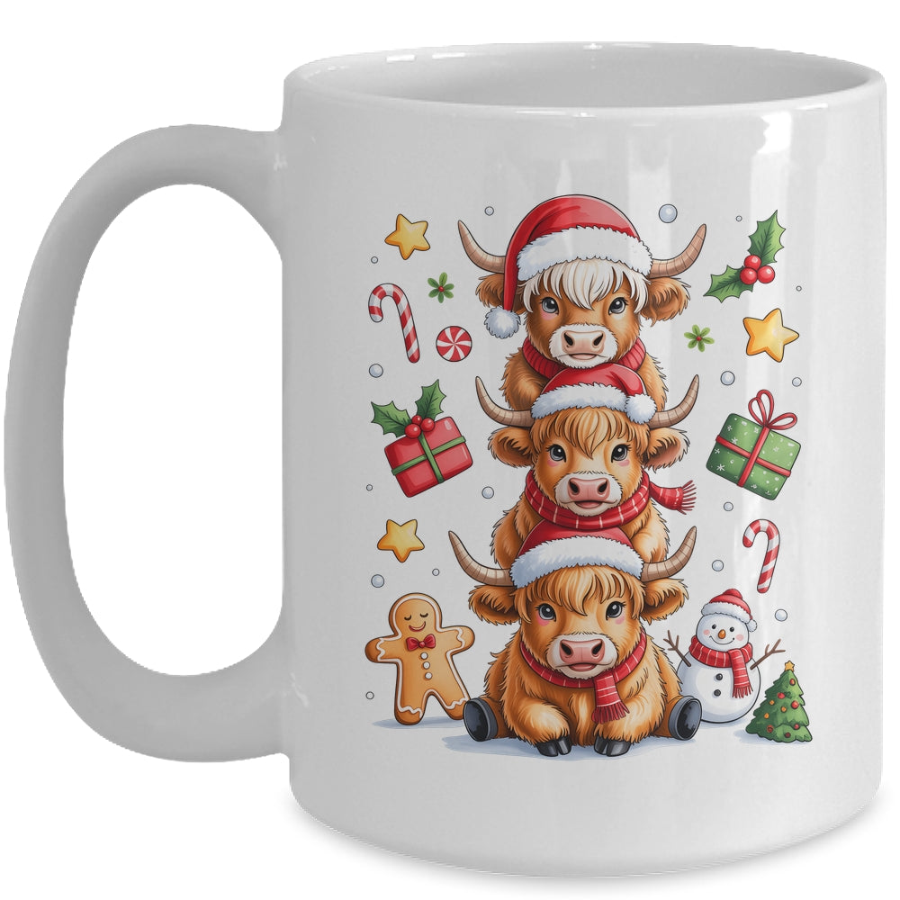 Cute Highland Cow Christmas Tree Fluffy Cow Santa Hat Mug | teecentury