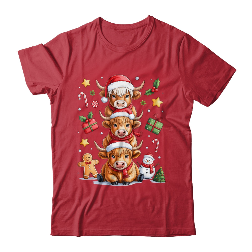 Cute Highland Cow Christmas Tree Fluffy Cow Santa Hat Shirt & Sweatshirt | teecentury
