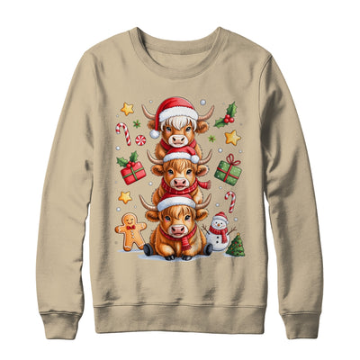 Cute Highland Cow Christmas Tree Fluffy Cow Santa Hat Shirt & Sweatshirt | teecentury