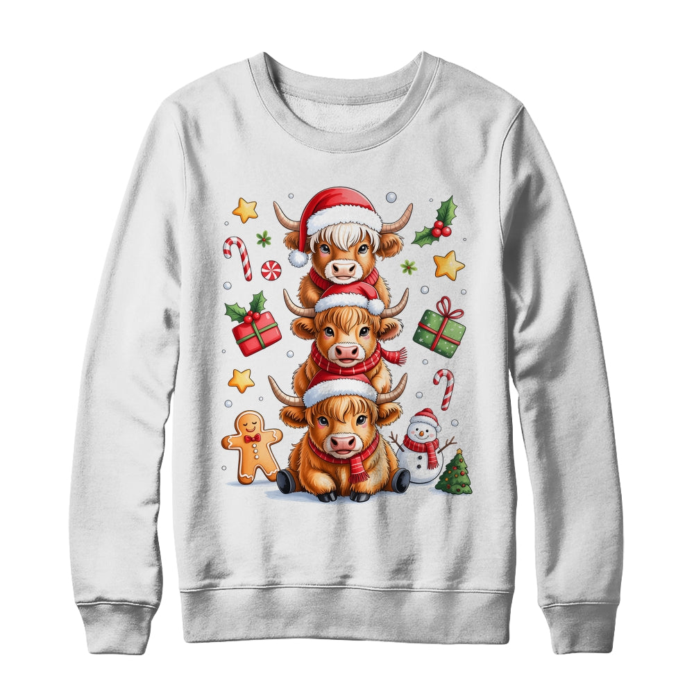 Cute Highland Cow Christmas Tree Fluffy Cow Santa Hat Shirt & Sweatshirt | teecentury