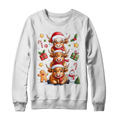 Cute Highland Cow Christmas Tree Fluffy Cow Santa Hat Shirt & Sweatshirt | teecentury
