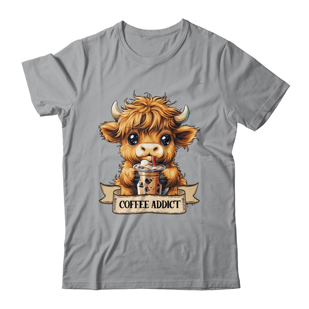 Cute Highland Cow Coffee Addict Funny Drink Coffee Cowgirl Shirt & Tank Top | teecentury