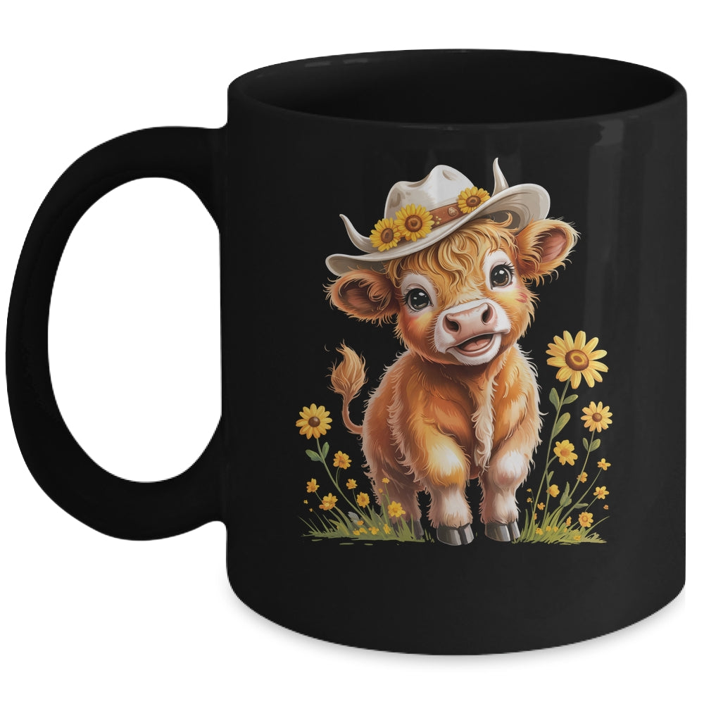 Cute Highland Cow Scottish Hairy Cattle Floral Women Girls Mug | teecentury